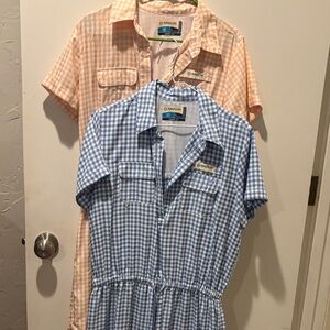 Magellan Outdoors Peach and Blue Gingham Maxi Dresses